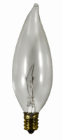 60W Flame Tip Clear Shatter Resistant Decorative Incandescent Bulb – E12 Candelabra Base, 130V, 620 Lumens, Safe Shield Coating, CC-2V Filament