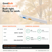 4FT LED T8 Tube 5 Color Select LED T8 tube, Selectable 3500K · 4000K · 5000K · 5700K · 6500K, G13 Bi-Pin, plug and play or ballast bypass, fluorescent replacement