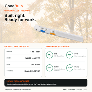 4FT LED T8 Tube, 5 Color Select, Type A+B, Replaces T8/T12