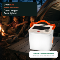 Inflatable solar camping lantern, folds flat, IP66 waterproof, USB phone charging, SOS mode, 90 lumens