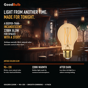 A19 LED Filament Bulb, Amber Glass, Vintage, Dimmable, E26