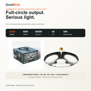 60W LED Garage Light Bulb, 600W Equal, Deformable, E26/E39