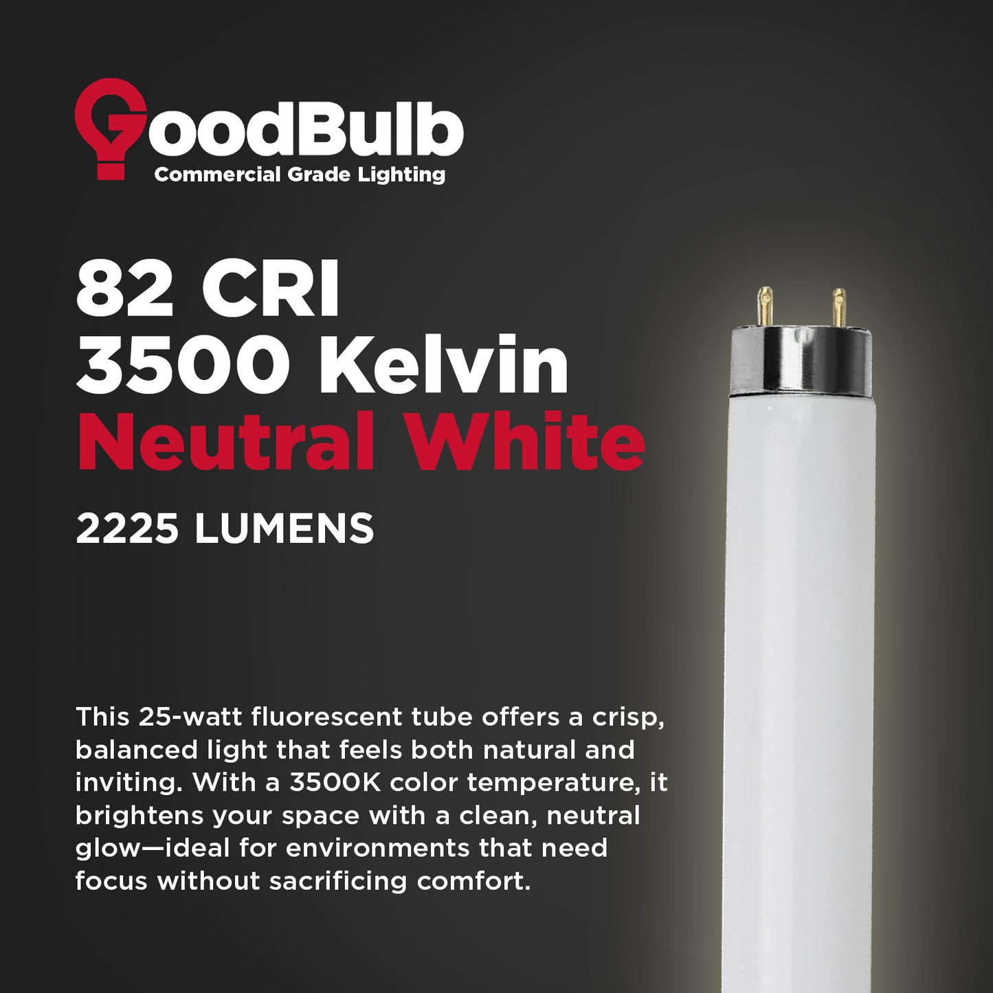 F25T8/835 - 25 Watt 36 Inch T8 Flourescent Light Bulb - 3500K Neutral White - 2225 Lumens - 36,000 Hours