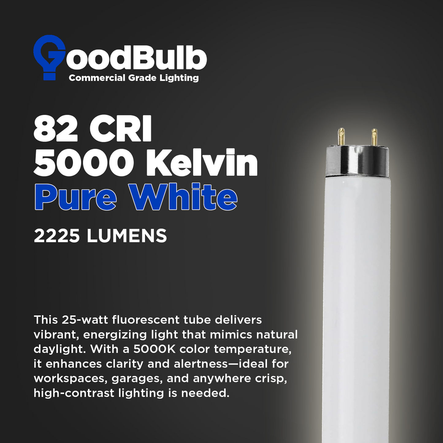F25T8/850 - 25 Watt 36 Inch T8 Fluorescent Light Bulb - 5000K Pure White - 2225 Lumens - 36,000 Hours