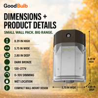 Mini Wall Pack 18/25/30W Selectable commercial LED fixture, selectable wattage and CCT, 120-277V, DLC 5.1 Premium, utility rebate eligible