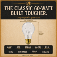 The 60-Watt incandescent light bulb, 60W A19 E26, 100 CRI, dimmable
