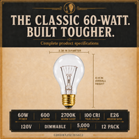 60-Watt Incandescent Light Bulb, Rough Service A19, Dimmable