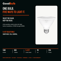 PAR30 Short Neck LED PAR bulb, PAR30, Selectable 2700K–5000K, 90+ CRI, halogen replacement flood/spot