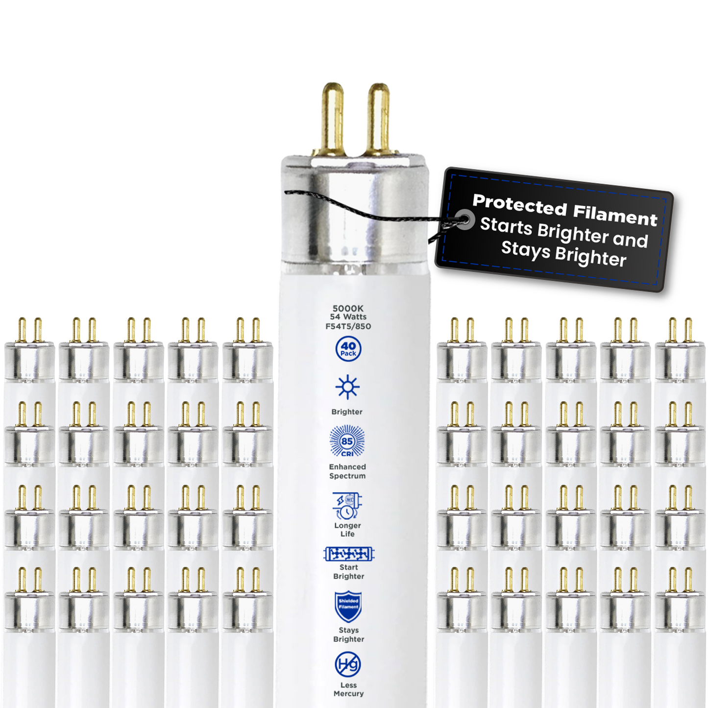 F54T5/850 - 54 Watt 46 Inch T8 Fluorescent Light Bulb - 5000K Pure White - 4950 Lumens - 36,000 Hours