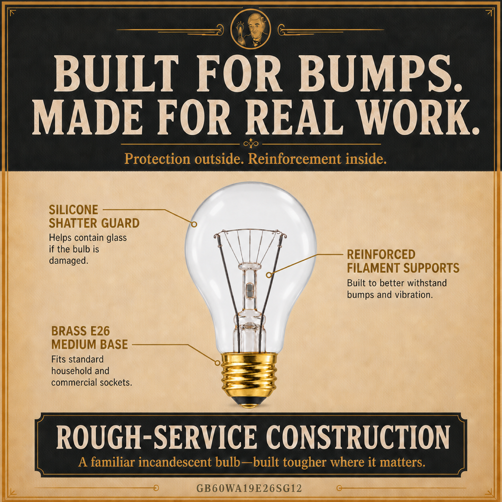 60-Watt Incandescent Light Bulb, Rough Service A19, Dimmable