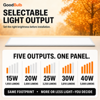 1x4 LED Panel, 5 Wattages, 5 CCT commercial LED fixture, selectable wattage and CCT, 120-277V, DLC 5.1 Premium, utility rebate eligible