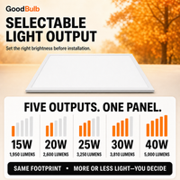 2x2 LED Panel, 5 Wattages, 5 CCT commercial LED fixture, selectable wattage and CCT, 120-277V, DLC 5.1 Premium, utility rebate eligible