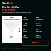 PAR38 Adjustable Color LED PAR bulb, PAR38, Selectable 2700K–5000K, 90+ CRI, halogen replacement flood/spot