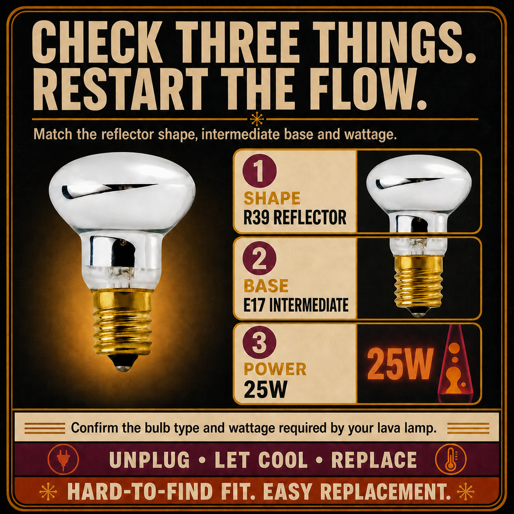 Lava Lamp Bulb incandescent light bulb, 25W R39 E17, 100 CRI, dimmable