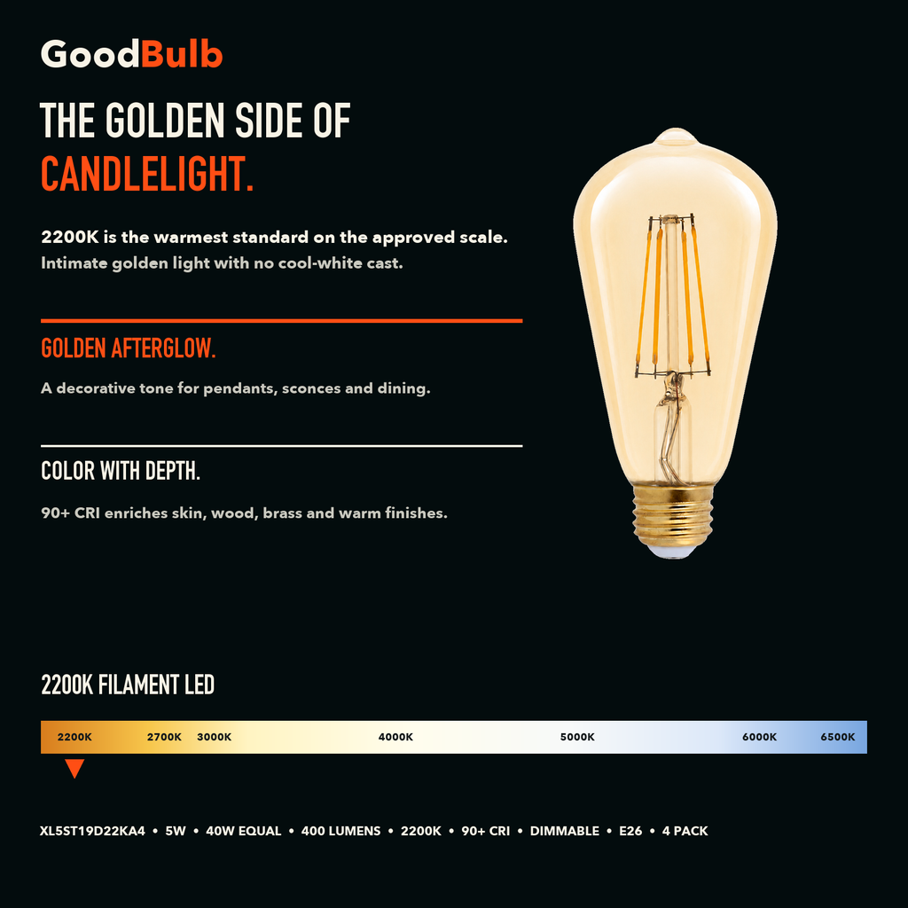 ST19 Edison Nostalgic Amber LED filament bulb, amber glass, E26 Medium, dimmable vintage Edison style, 90 CRI