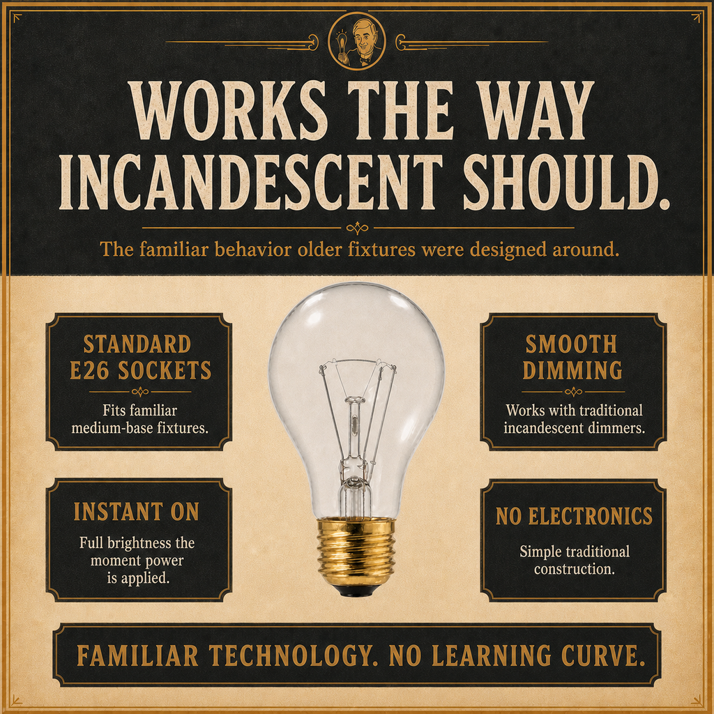 The 60-Watt incandescent light bulb, 60W A19 E26, 100 CRI, dimmable