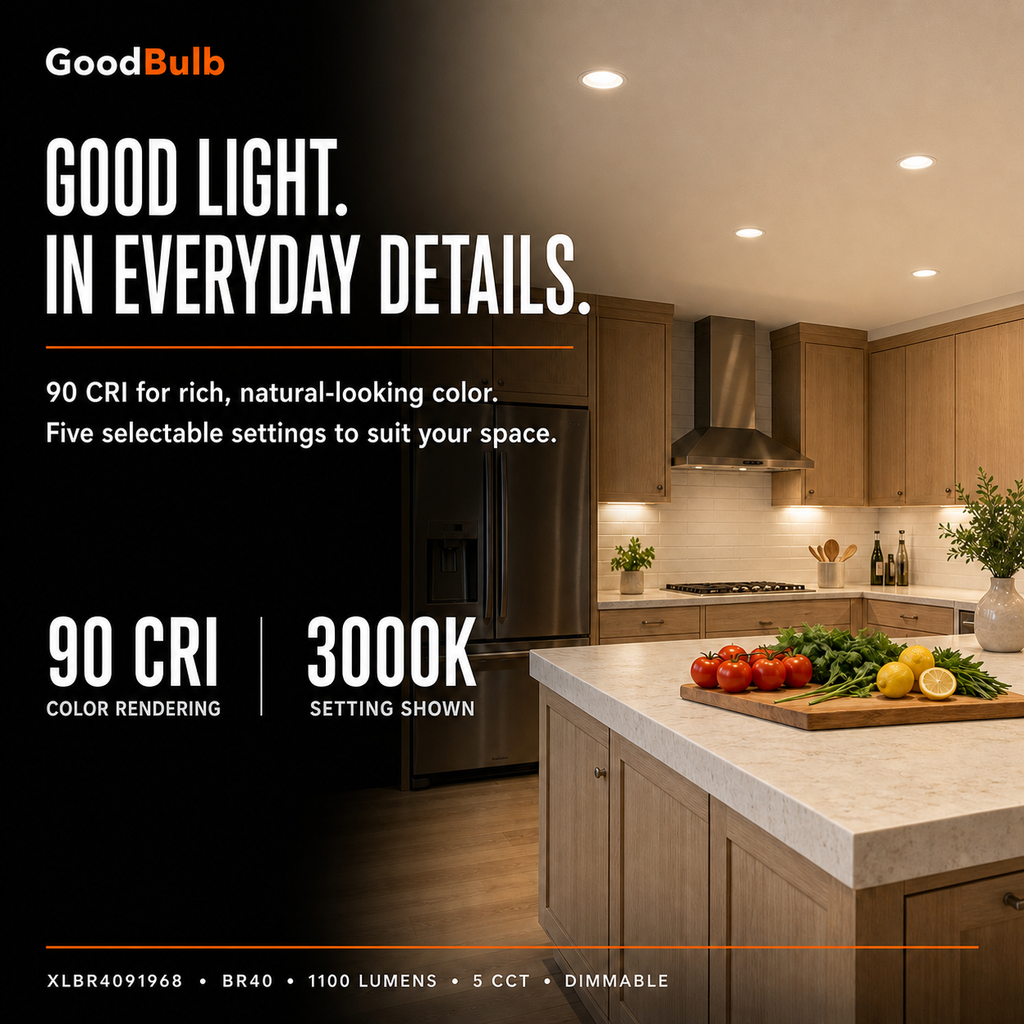 BR40 Large Reflector LED reflector bulb, BR40, Selectable 2700K–5000K, 90+ CRI, dimmable, for recessed cans