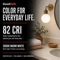 G25 LED vanity globe light bulb, warm white 3000K, 60W equal, E26 base, for bathroom mirror