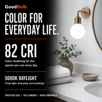 G25 LED vanity globe light bulb, daylight 5000K, 60W equal, E26 base, for bathroom mirror