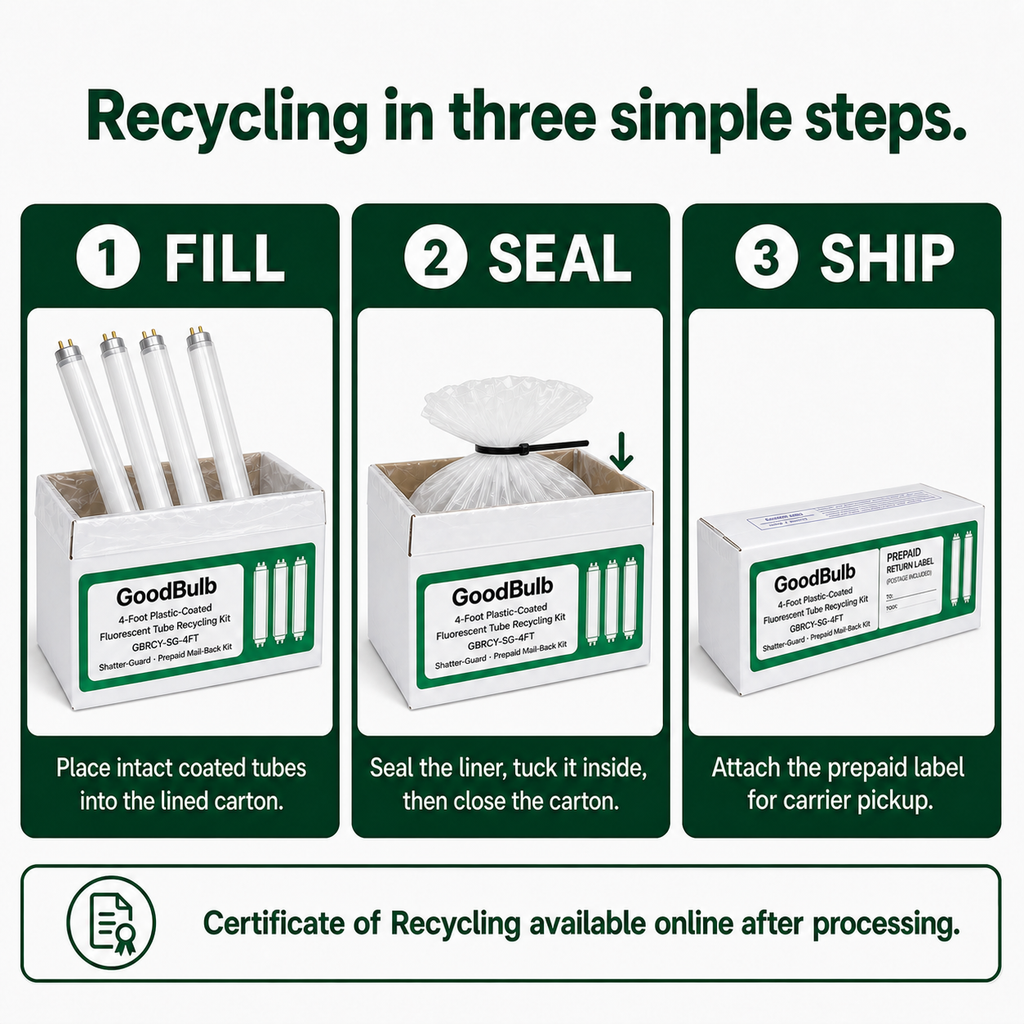 4-Foot Shatter-Guard Kit Plastic-Coated prepaid mail-back recycling kit, shatter-resistant · food-safe · fda, certificate of recycling