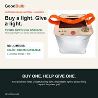 Inflatable solar camping lantern, folds flat, IP66 waterproof, USB phone charging, SOS mode, 90 lumens