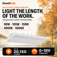 Linear High Bay 90/105/130W Selectable commercial LED fixture, selectable wattage and CCT, 120-277V, DLC 5.1 Premium, utility rebate eligible