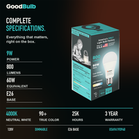 GoodBulb Cool White 4000K A19 LED bulb, made in USA, Fargo North Dakota