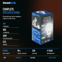 GoodBulb Daylight 5000K A19 LED bulb, made in USA, Fargo North Dakota