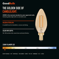 B11 Torpedo E12 Candelabra, Amber LED filament bulb, amber glass, E12 Candelabra, dimmable vintage Edison style, 90 CRI
