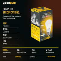 GoodBulb Warm White 3000K A19 LED bulb, made in USA, Fargo North Dakota