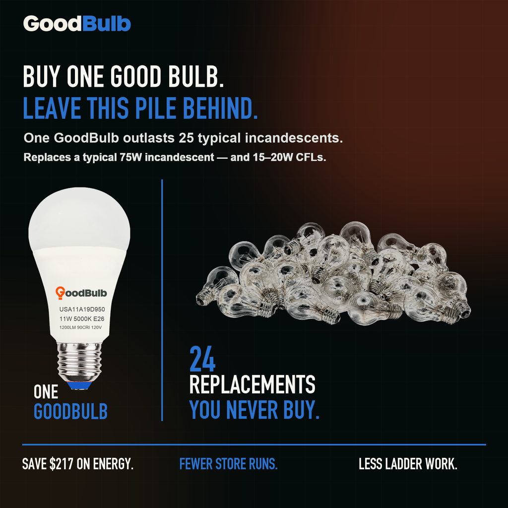 GoodBulb Daylight 5000K A19 LED bulb, made in USA, Fargo North Dakota