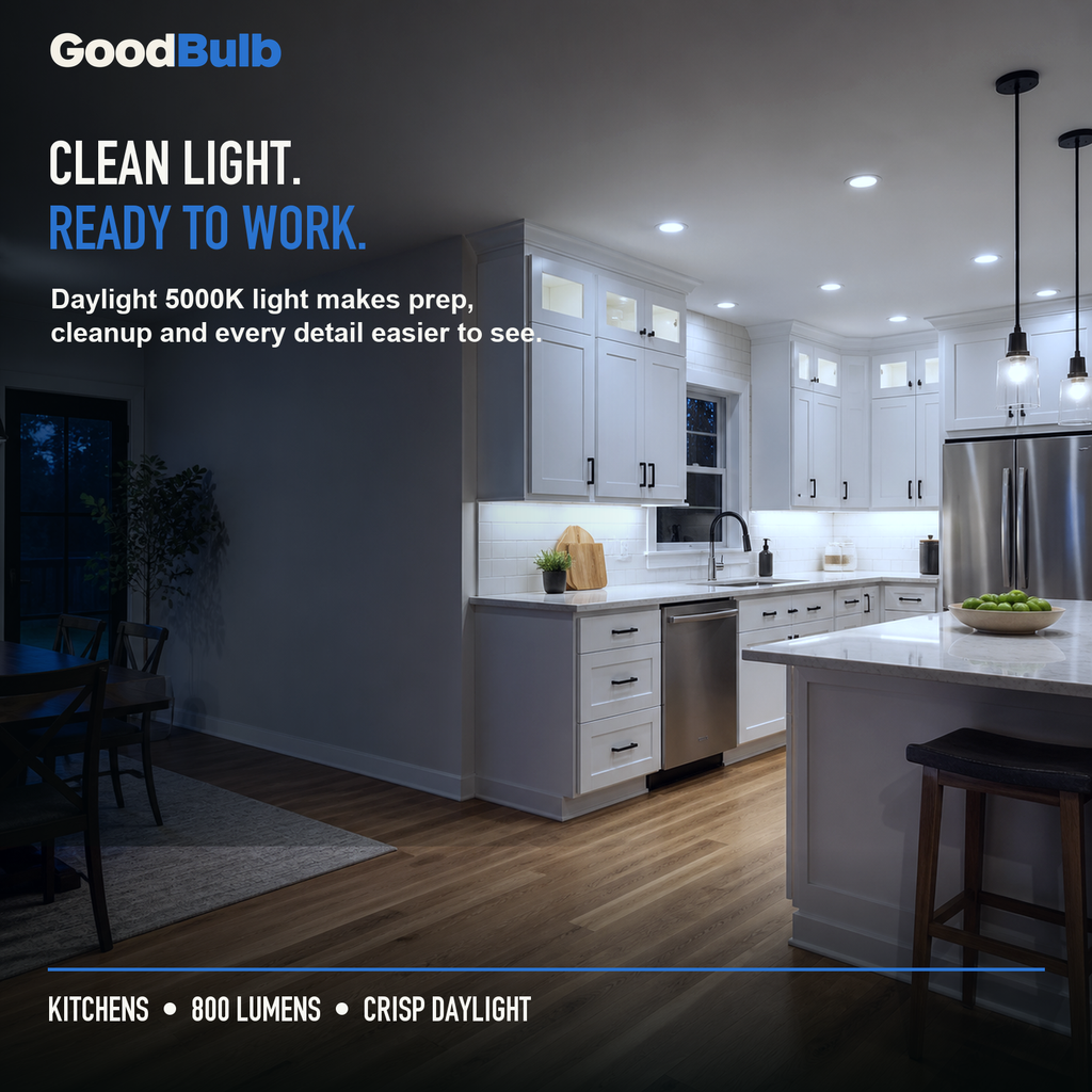 GoodBulb Daylight 5000K A19 LED bulb, made in USA, Fargo North Dakota