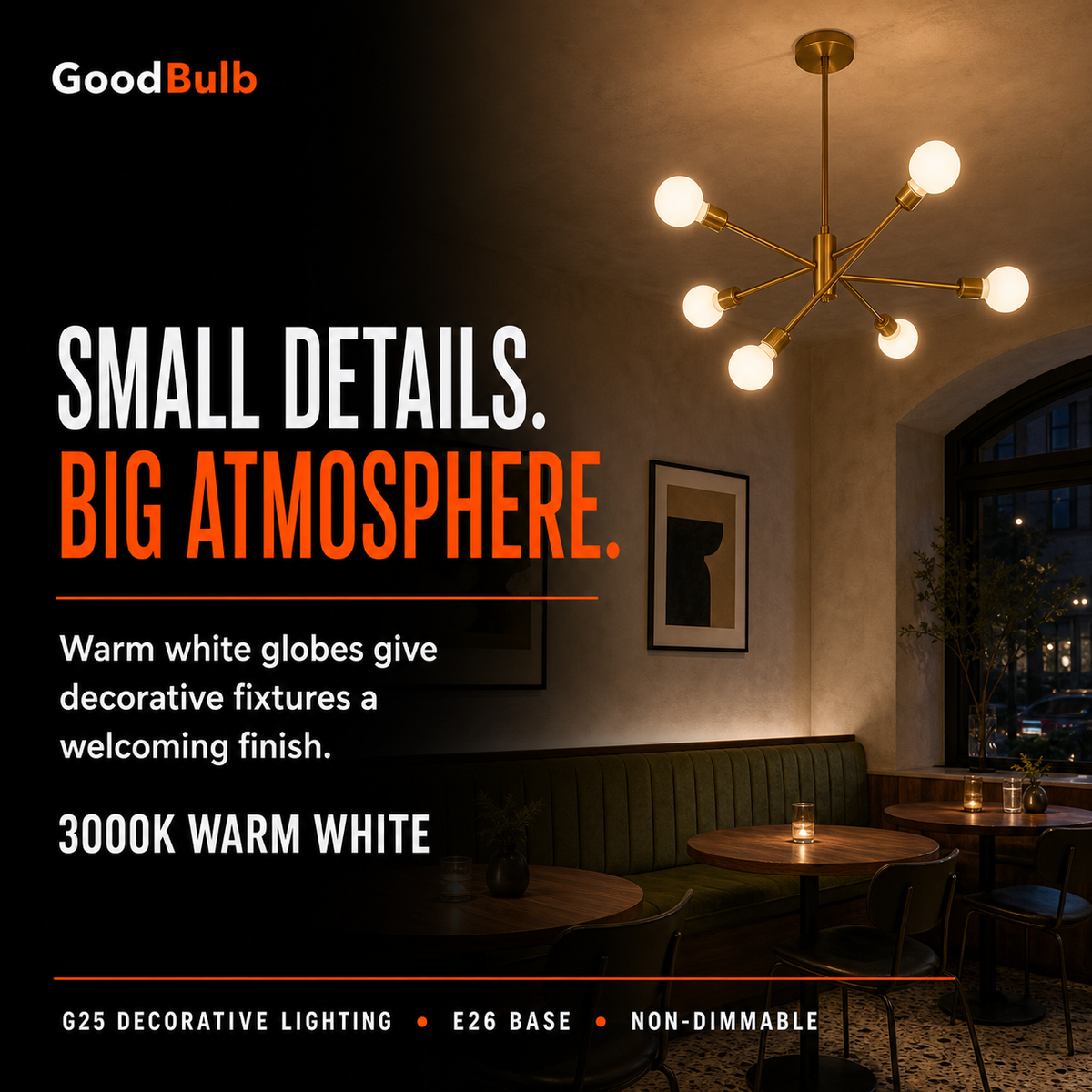 G25 LED vanity globe light bulb, warm white 3000K, 60W equal, E26 base, for bathroom mirror