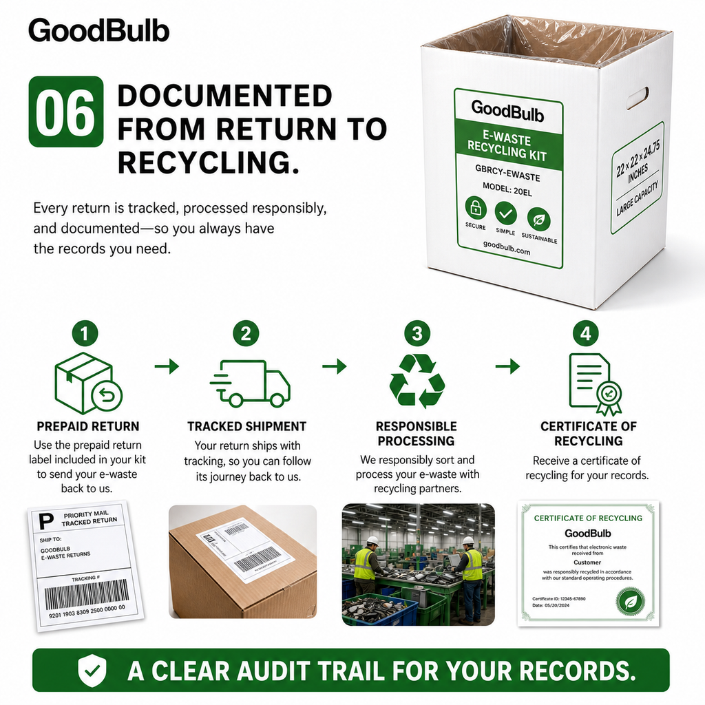 Electronic Waste Kit 2-Foot Jumbo prepaid mail-back recycling kit, computers · phones · circuit boards, certificate of recycling