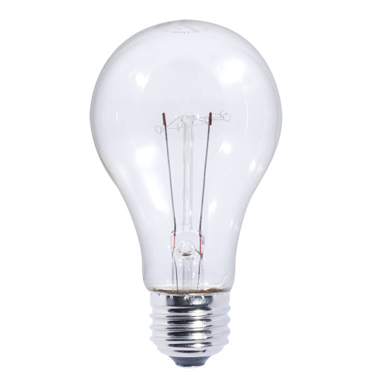 25W A19 Clear Incandescent Light Bulb – E26 Medium Base, 2700K Warm White, 130V, 3,000-Hour Life
