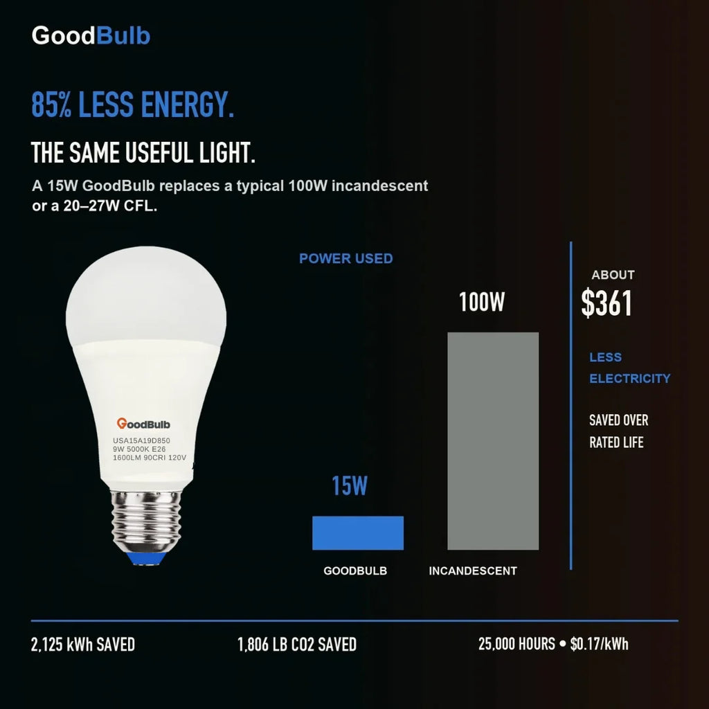 Made in America | 100W Equal | 1600 Lumens | LED A19 DAYLIGHT 5000K Bright, True Daylight