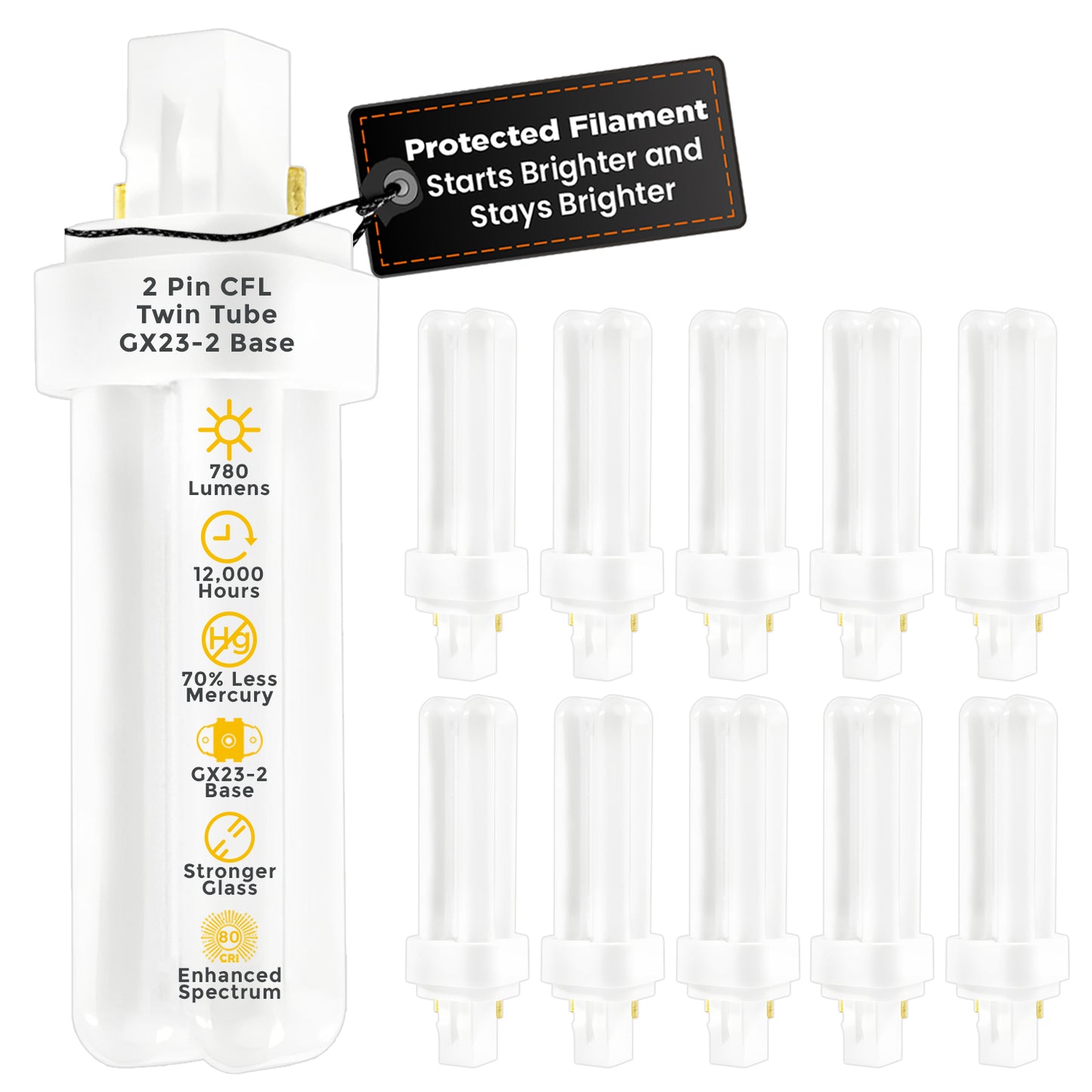 CF13W/827/DT/2P compact fluorescent light bulb with GX23-2 base, 13 watt 2700K soft white plug-in CFL