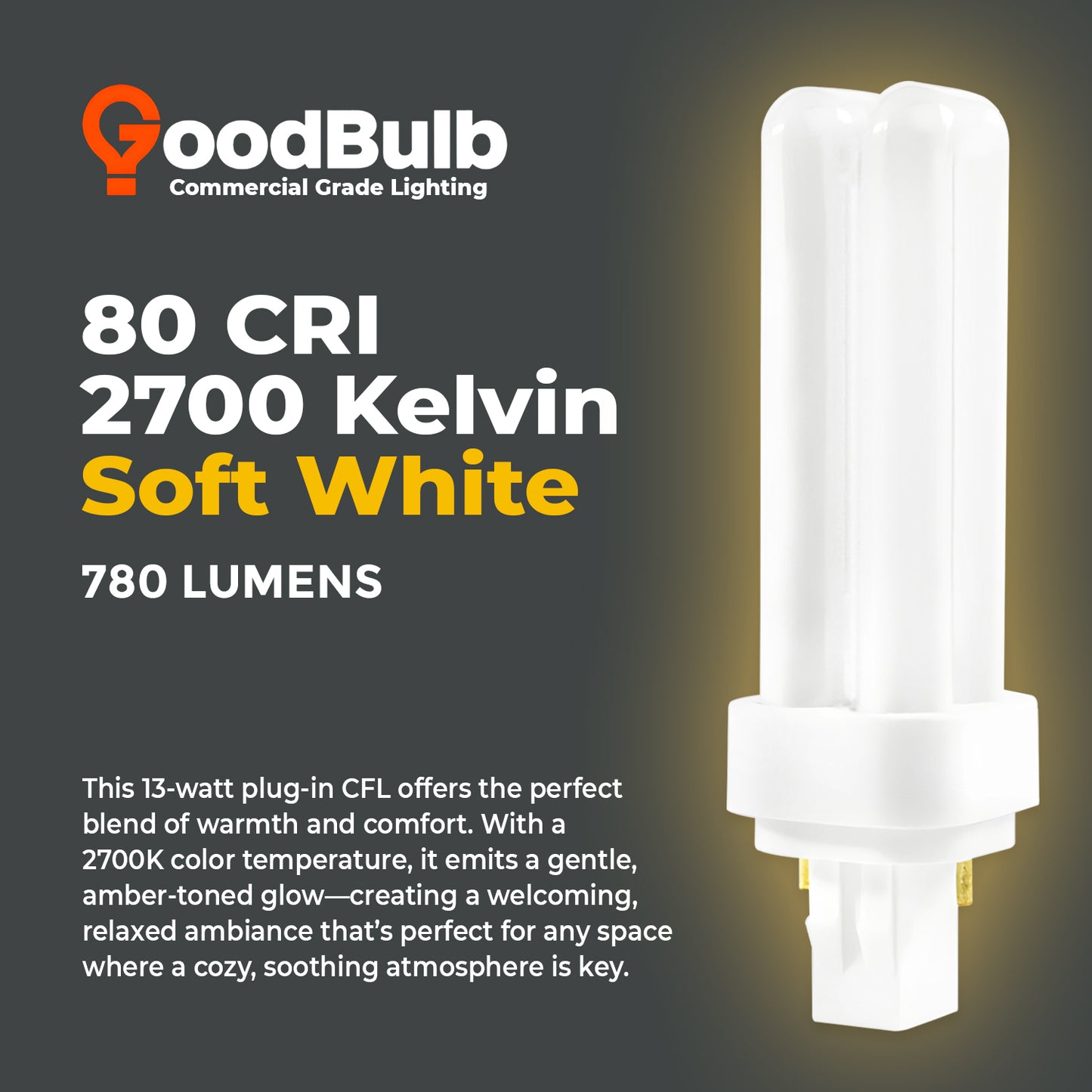 2700K soft white color temperature chart for CF13W/827/DT/2P 13W compact fluorescent plug-in bulb
