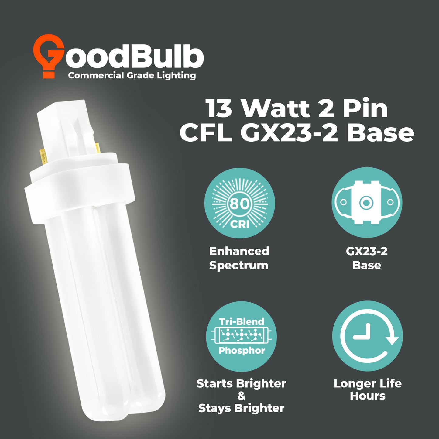 benefits of CF13W/841/DT/2P compact fluorescent lamp 13W 4100K cool white 780 lumens 2-pin GX23-2 base long life