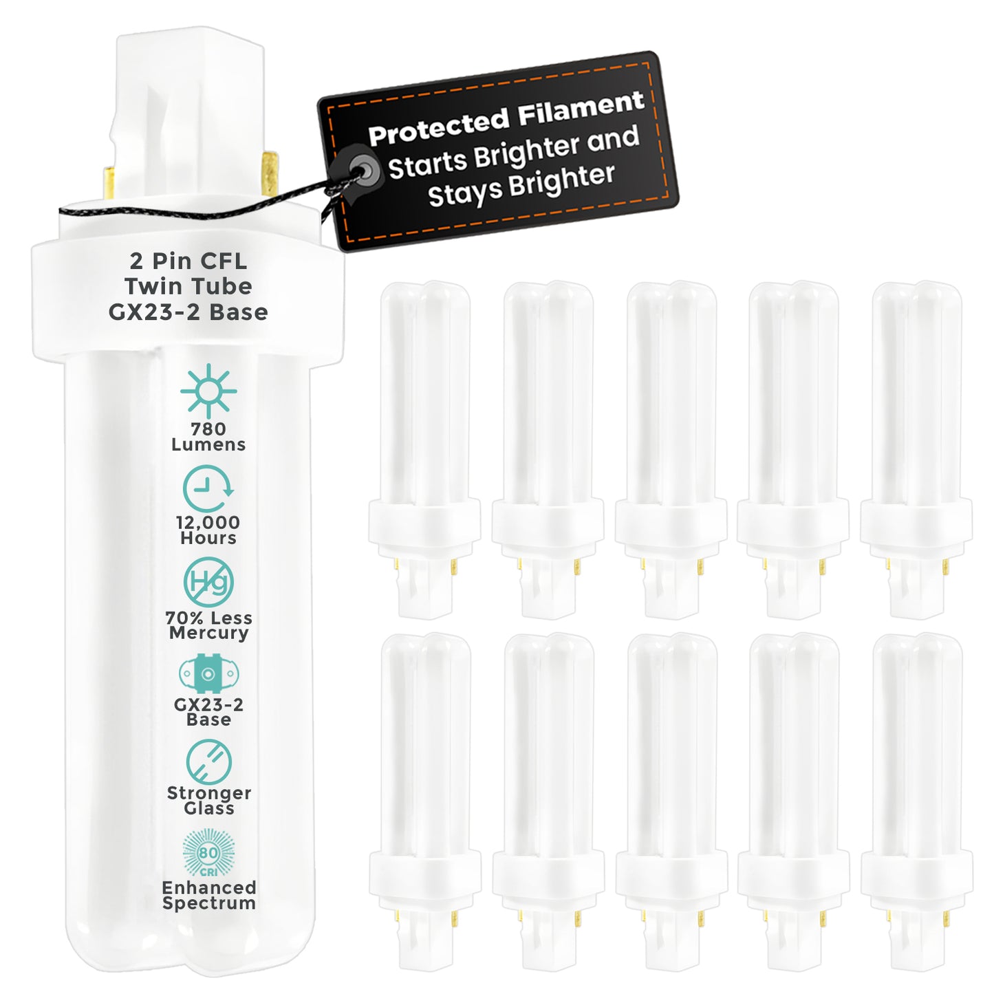 CF13W/841/DT/2P 13W compact fluorescent bulb GX23-2 base 4100K cool white 780 lumens energy efficient lighting