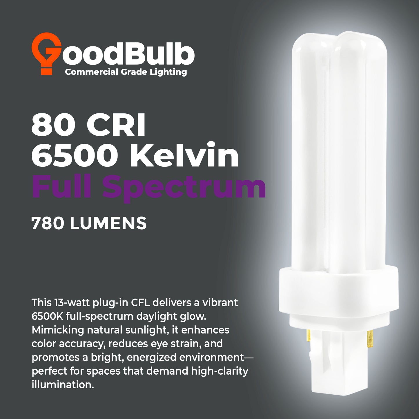 Lighting color temperature chart showing 6500K daylight white for CF13W/865/DT/2P bulb