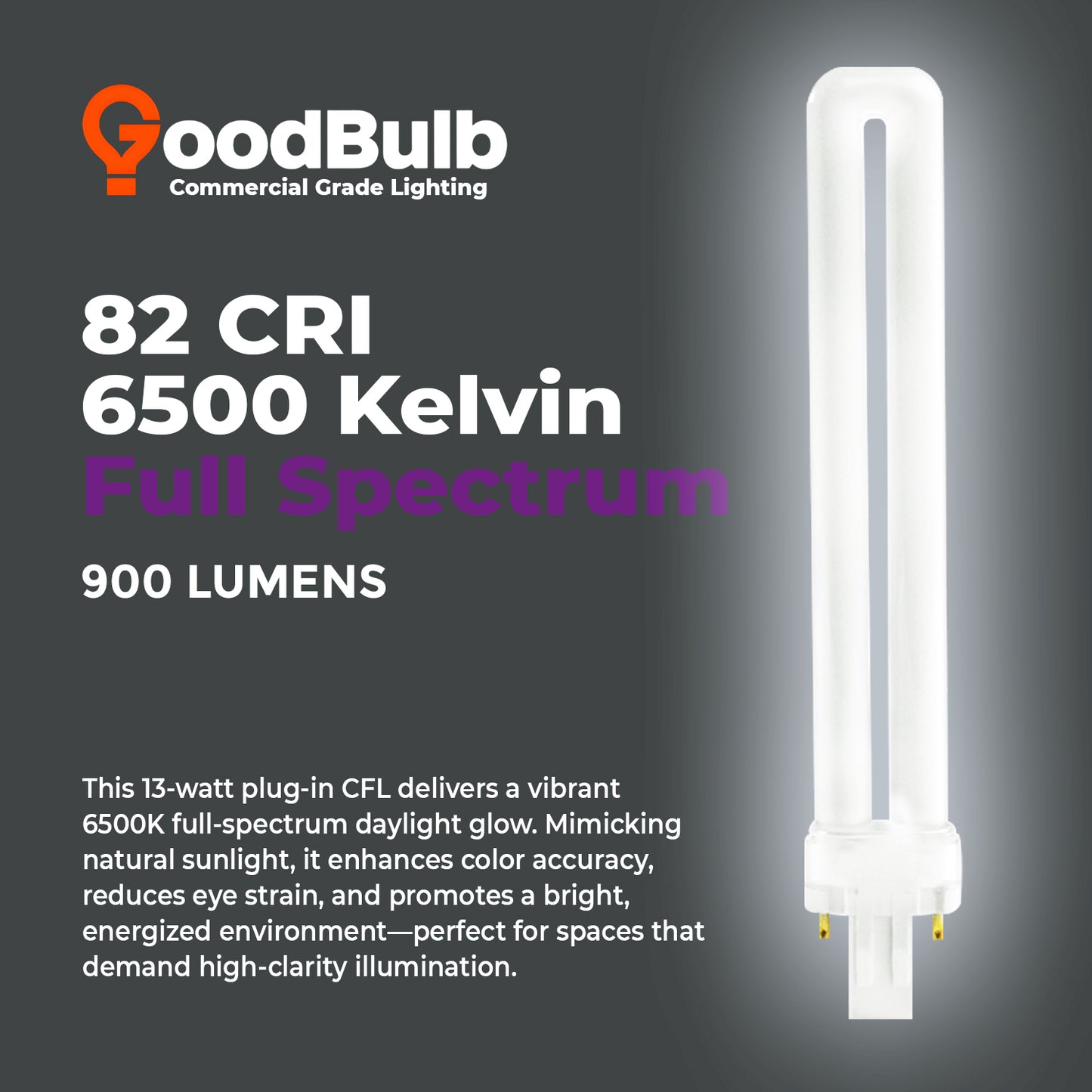 6500K full spectrum daylight LED bulb GX23 2-pin retrofit, bright white lighting color temperature
