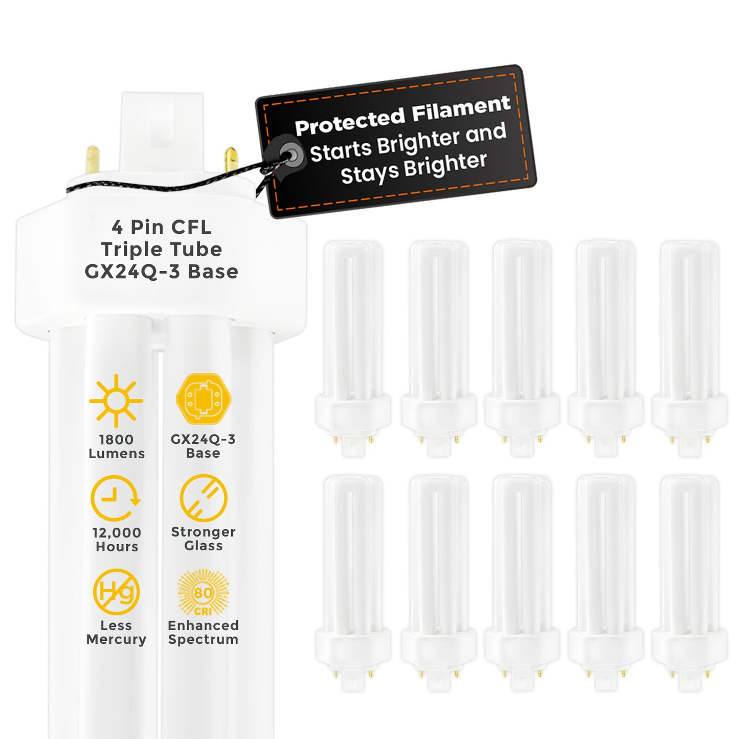 CF26W/827/TT/4P 26-watt triple tube compact fluorescent light bulb – 2700K warm white CFL with 4-pin base