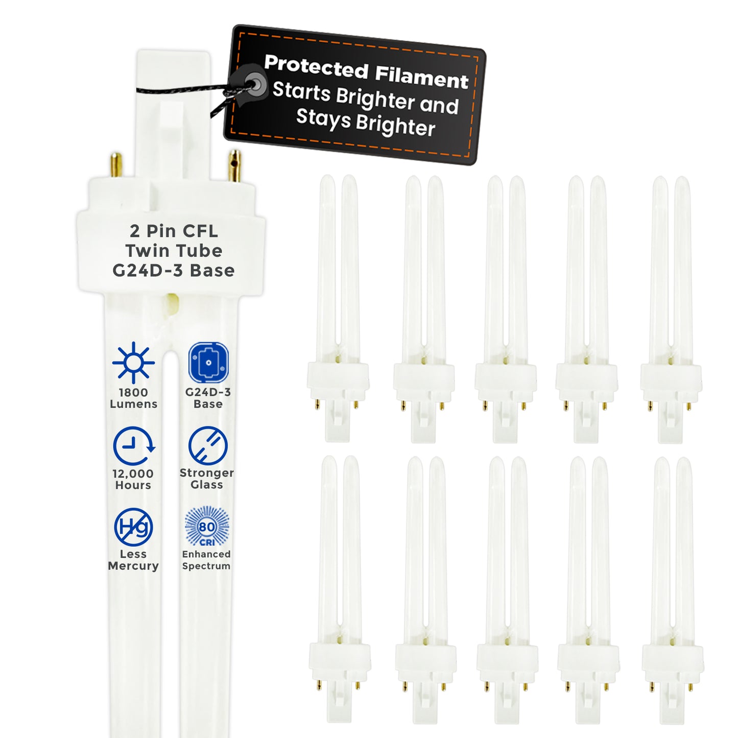 CF26W/850/DT/2P 26W compact fluorescent double tube bulb with 2-pin base – 5000K daylight