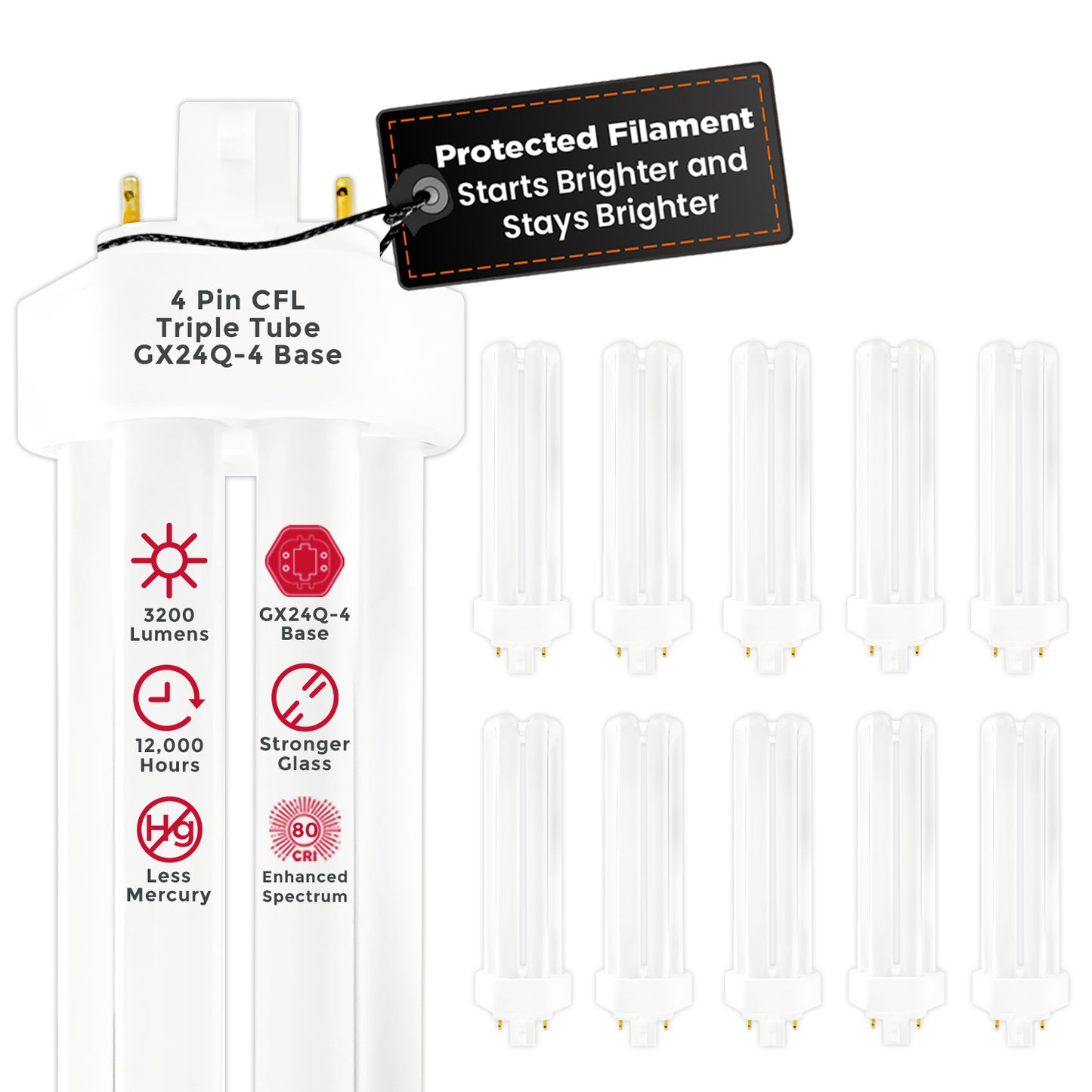 CF42W/835/TT/4P 42W Triple Tube Compact Fluorescent Plug-In Light Bulb with G24q-4 base – 3500K Neutral White
