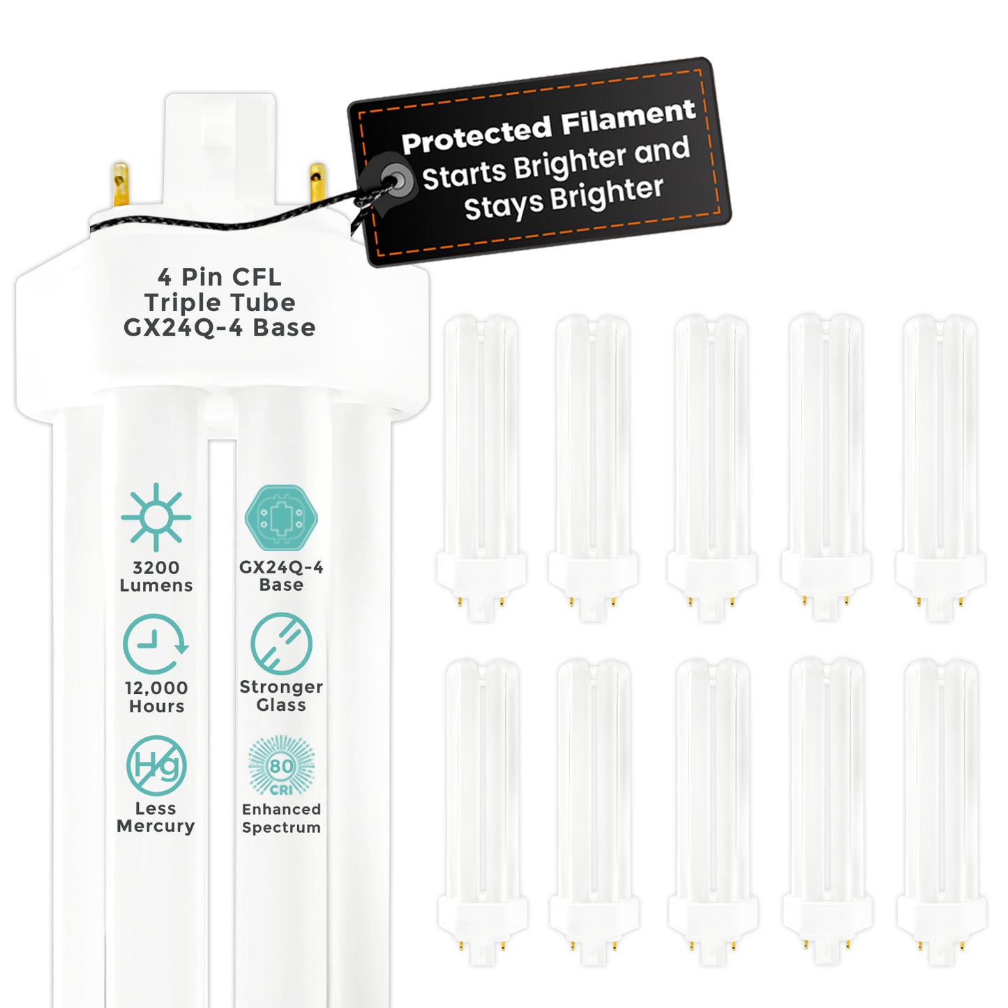 CF42W/841/TT/4P 42W Triple Tube Compact Fluorescent Plug-In Light Bulb with G24q-4 base – 4100K Cool White