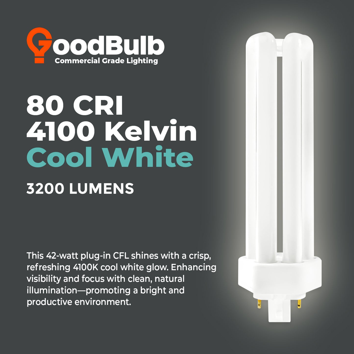 4100K cool white light output color chart for CF42W/841/TT/4P 42W triple tube CFL plug-in bulb