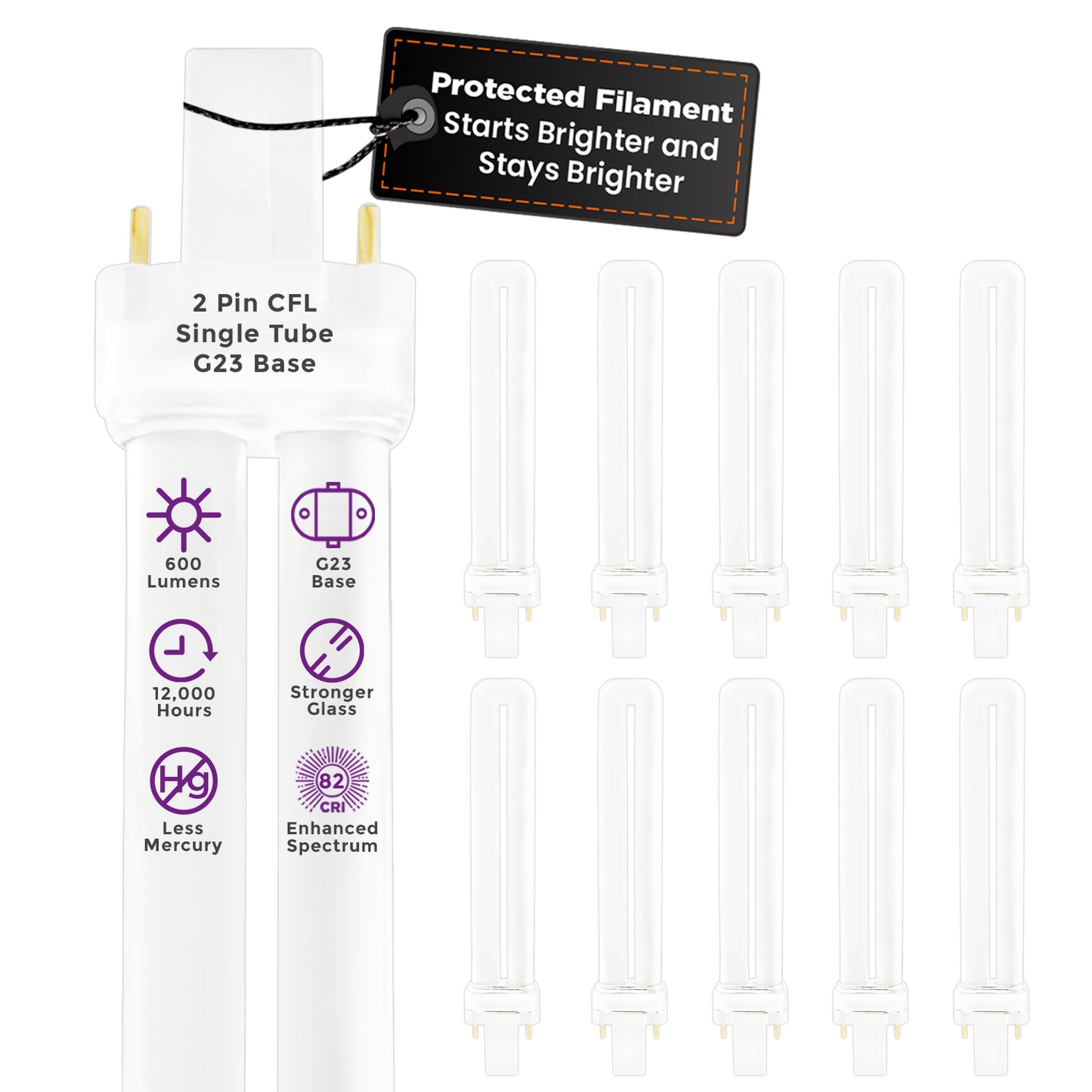 CF9W/865/ST/2P Compact Fluorescent Lamp 9W CFL Plug-In Bulb 6500K Full Spectrum G23 Base