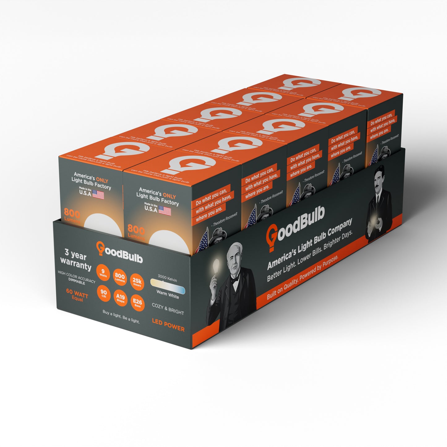 America's Only LED A19 3000K Light Bulb - Dimmable, 60 Watt Replacement<br>Soft Inviting Light, True-to-Life Color, Built to Last - Made in the USA