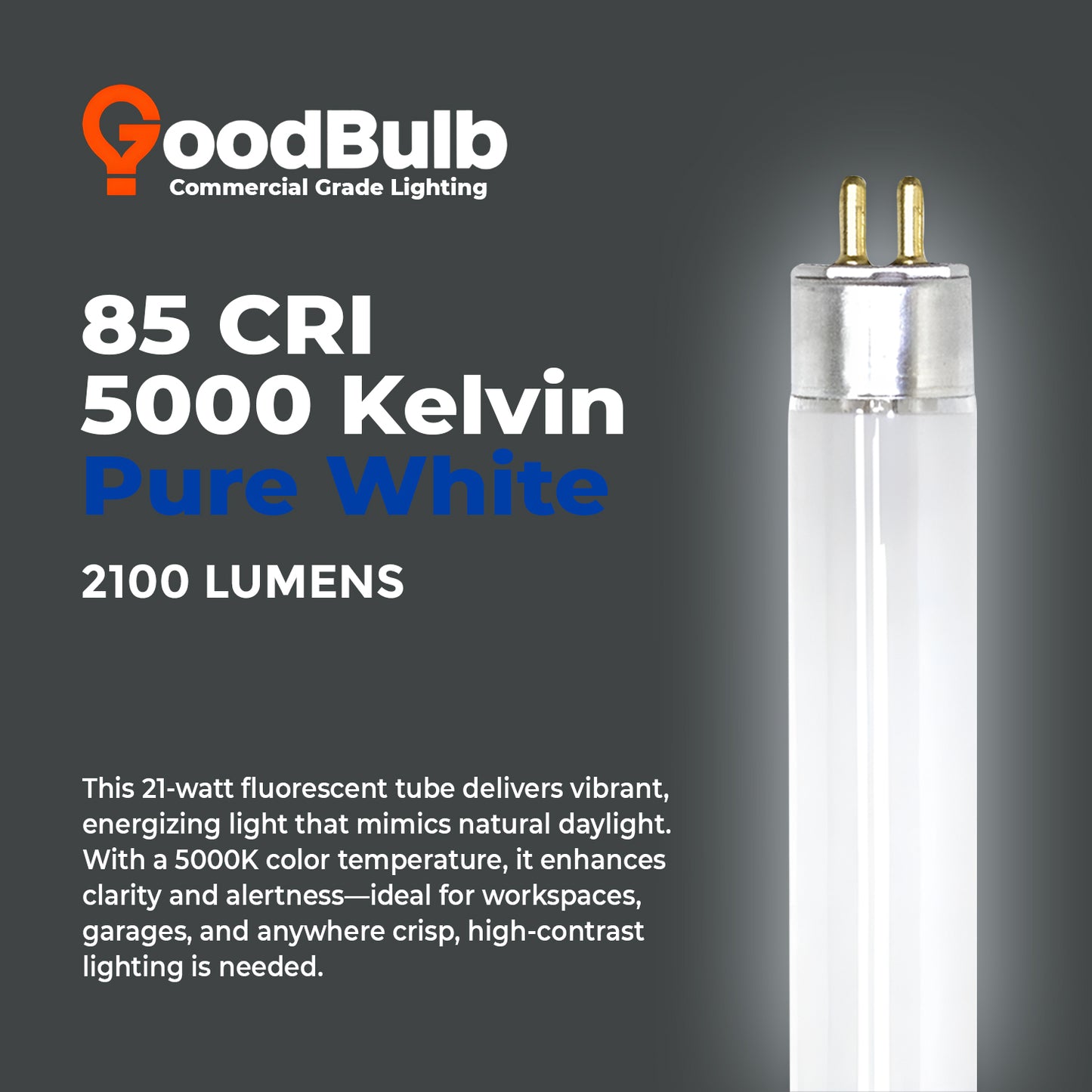 5000K daylight color temperature reference – F21T5/850 T5 fluorescent light bulb